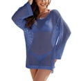 thumbnail image 2 of Traje de baño Cover Up Beauty Crochet de manga corta azul para mujer, 2 of 7