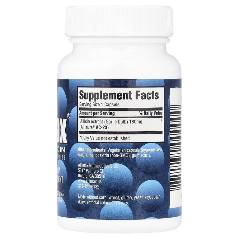 Allimax, Allicin Powder Capsules, 180 mg, Vegetarian, 30 ct