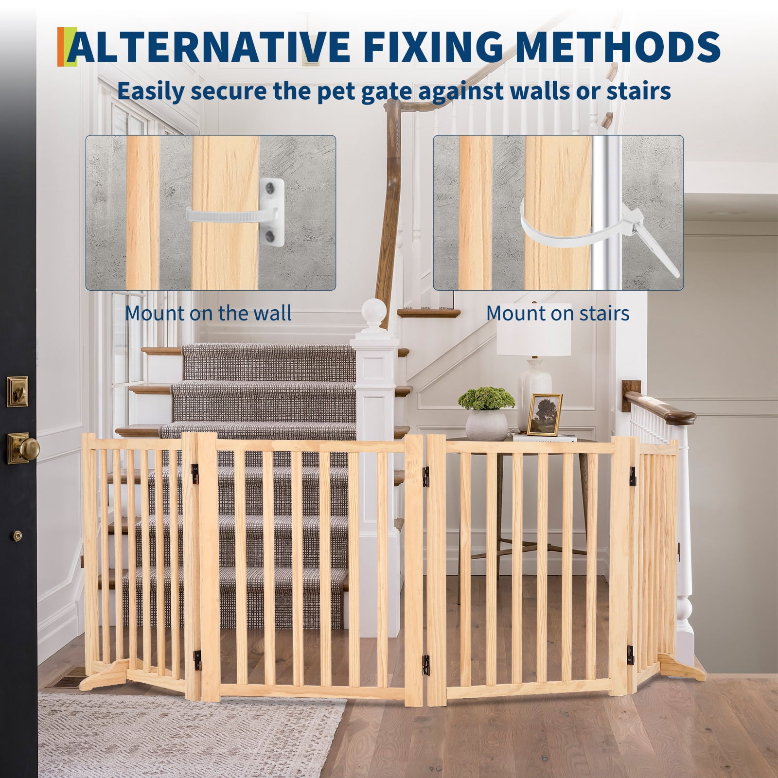 M optimized Paint-Free Wooden Freestanding Dog Gates, Wooden Indoor Dog Fence,Collapsible Wood Pet Gates for The House, Doorways, Stairs,Step Over Fence, 4 Panel H:24"