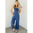 thumbnail image 6 of Women's Prussian Blue Mineral Wash Wide Leg Denim Overalls with Knotted Straps and Patched Pockets | [ZhiHiMeRi] | (US 16-18)XL, 6 of 6