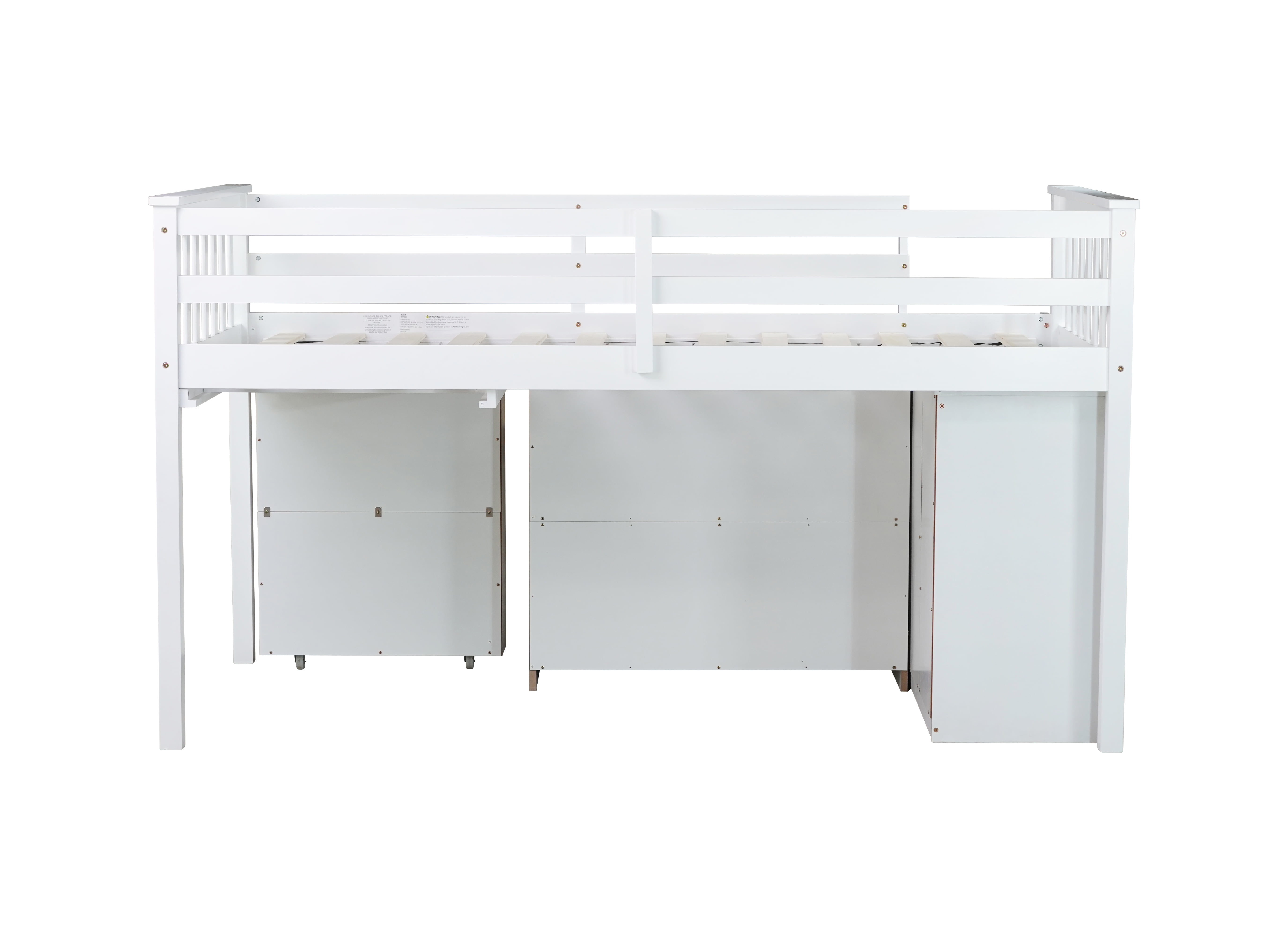 Euroco Wood Twin Size Loft Bed with Drawers and Cabinets, Pulling Out Desk and Shelves, White