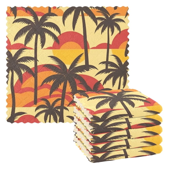 6 Pieces of Kitchen Towels 11x11Inch Kitchen Dish Cloths Kitchen Dish Towels Reuseable Cleaning Cloths Orange Coconut Trees