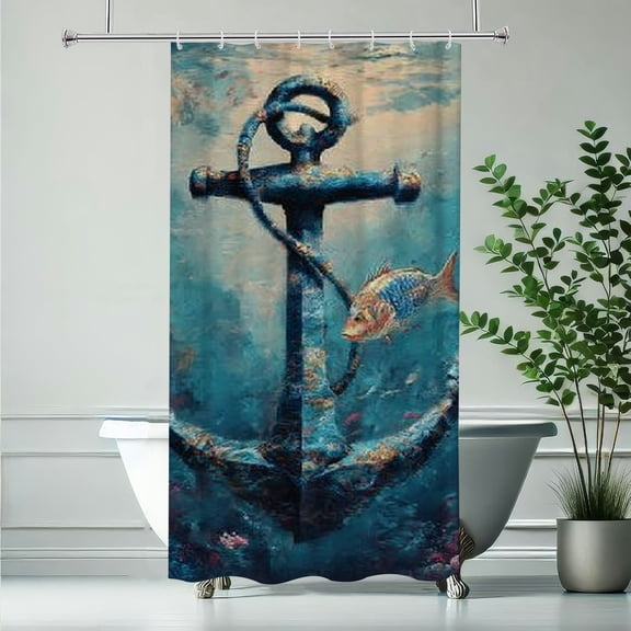 RKSupls Christmas Shower Curtain, Nautical Anchor Shower Curtain with Hooks for Christmas Home Bathroom Decor Washable Curtains, 36x72 in