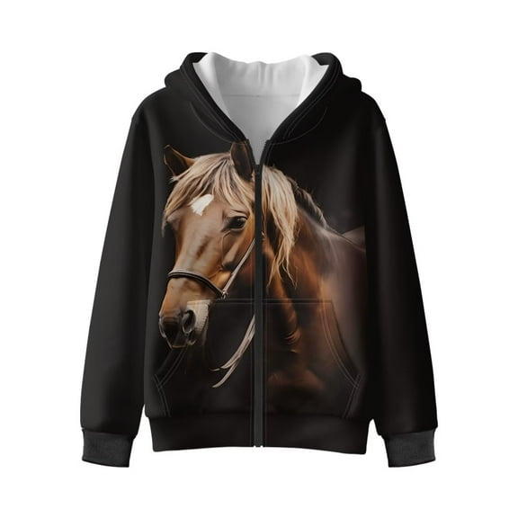 Chririnla Classic Horse Fuzzy Hooded Sweatshirt for Boys and Girls - Lightweight Comfy Casual Pullover with Pockets for Fall and Winter Outdoor Wear