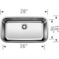 thumbnail image 2 of Stellar 28" Single Bowl Undermount Stainless Steel Kitchen Sink, 2 of 3