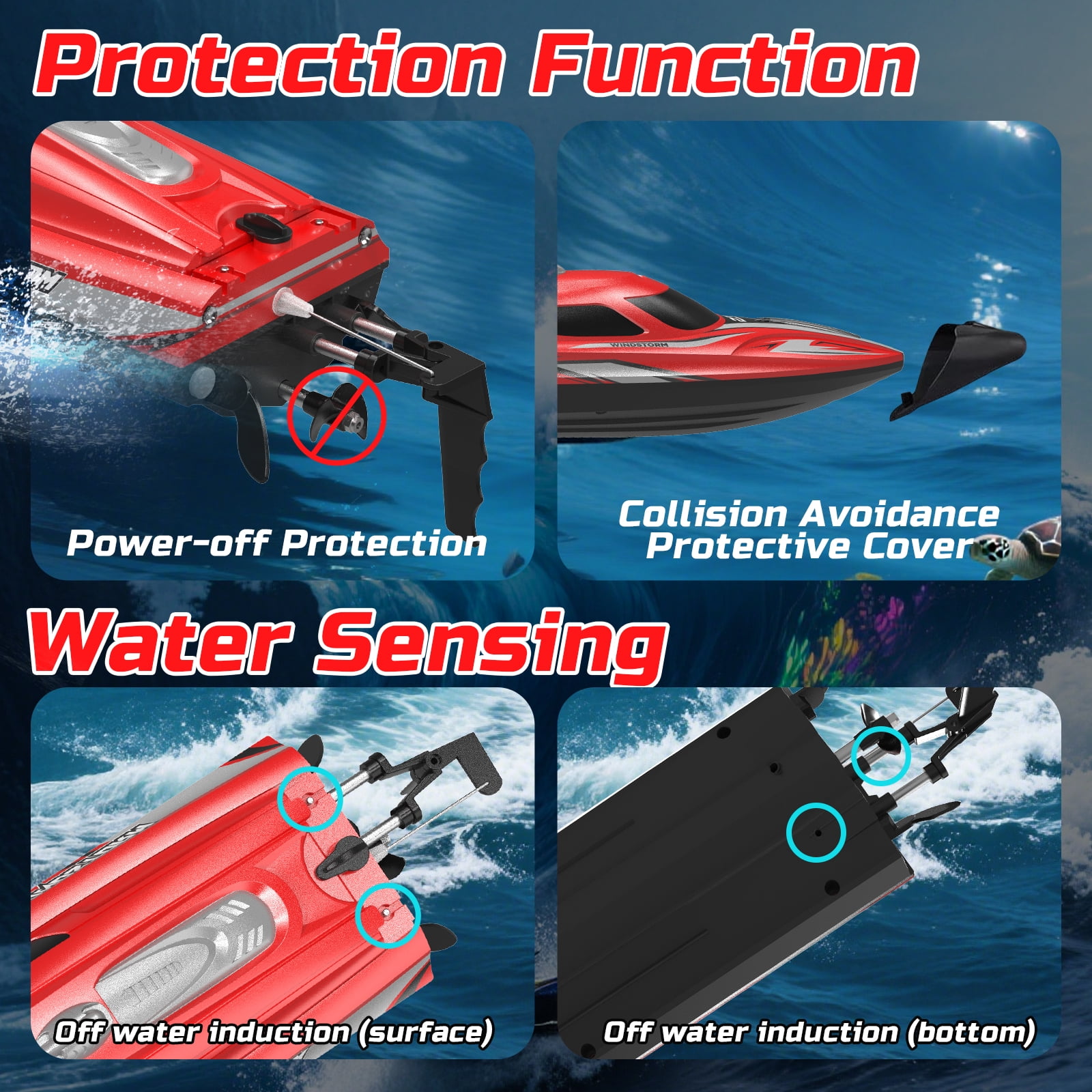 JoyStone 20+ mph RC Boat for Pool & Lakes, 14 inch Remote Control Boat with LED Lights, 2 Batteries 40Mins, Pool Toys for Adults & Kids (Red)