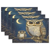 Ryvnso Placemats Set of 4 Bohemia Owls Night Dining Mats Heat-Resistant Non-Slip Washable Table Mat