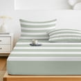 thumbnail image 6 of Queen Size Fitted Sheet Set - Sage Green Stripe 3 Piece Bedding Sets 16" Deep Pocket Fitted Sheet with 2 Pillowcases, Modern Simple Geometric White Striped Brushed Microfiber Hotel Luxury Bed Sheets, 6 of 9