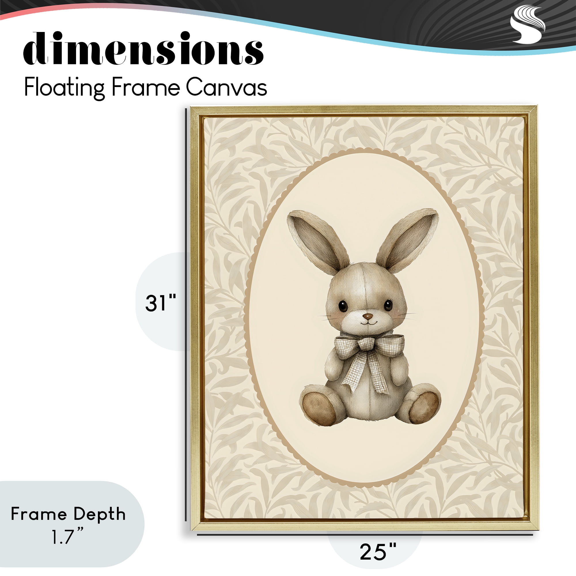 Stupell Industries Neutral Bunny in Oval Border Gold Framed Floater Canvas Wall Art, design by LSR Design Studio