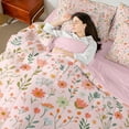 thumbnail image 5 of Manfei Vintage Flower Daisy 7 Pieces Bedding Comforter Set,Rustic Floral Leaves Full Bedding Set,Pink Green Fitted Sheet Flat Sheet For Daults,Ultra Soft Home Decor Reversible, 5 of 9