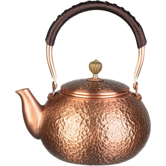 Copper Tea Kettle for Stovetop: Handmade Solid Copper Pot without Coating, Extra Thick Stove Top Tea Kettle Teapot, Hammered Teapot for Stovetop (1200ML)