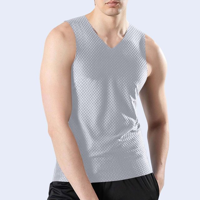 pstuiky Camiseta sin mangas para hombre, Camiseta deportiva informal de color liso para hombre, holgada, sin costuras, elástica, con cuello redondo Camisas para hombres xxl