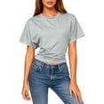 thumbnail image 2 of TAGOLD Womens Casual Summer Short Sleeve Tops Solid Color Crew Neck Backless Batwing Sleeve Short Summer Tee, 2 of 5