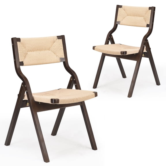LiviNest Wood Folding Chairs Set of 2: Teak Toned Wooden Frame with Woven Seat & Padded Back - Foldable Stackable Dining Chairs for Home Office & Multipurpose Spaces - Compact Storage Design for Urba