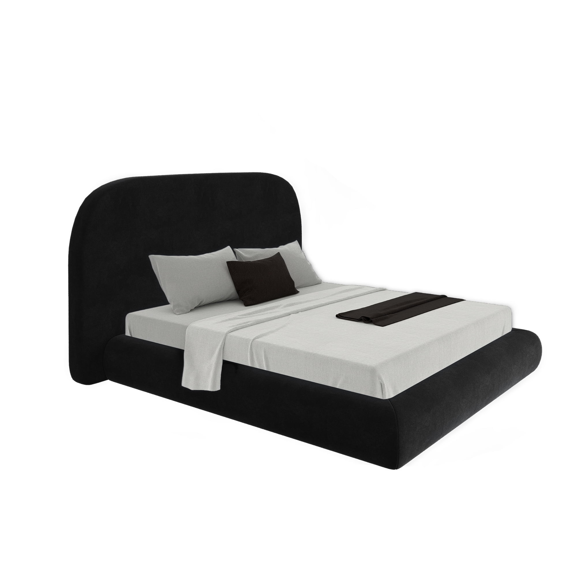 Uforic King Size Velvet Upholstered Platform Bed Frame, Modern Cloud Soft Bed with Rounded Corner Headboard & Footboard, Black