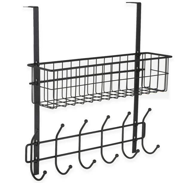 Wall35 Porta Over the Door Hooks with Hanging Organizer Storage Basket ...