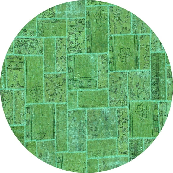 Ahgly Company Indoor Round Patchwork Turquoise Blue Transitional Area Rugs, 8' Round