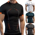 thumbnail image 4 of Camiseta deportiva informal Sunloudy para hombre, camisetas deportivas de manga corta con cuello redondo y patrón de rayas para gimnasio de primavera y verano, ropa para hombre Sunloudy  moda, 4 of 4