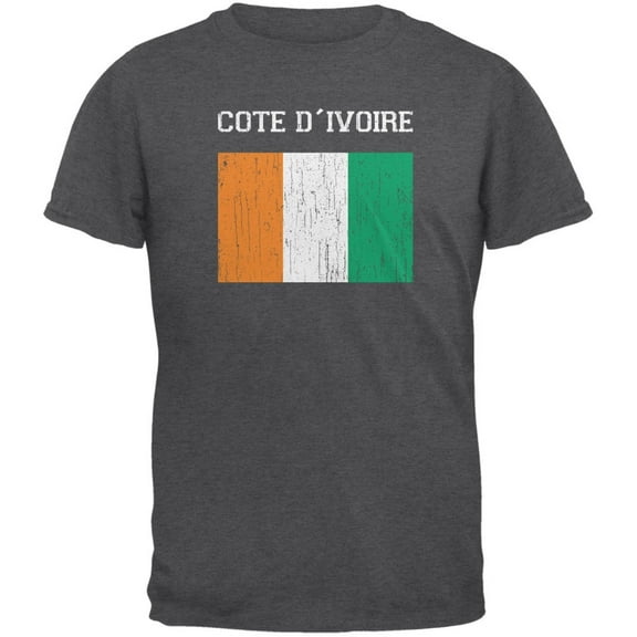 World Cup Distressed Flag Cote D'Ivoire Dark Heather Adult T-Shirt - 2X-Large