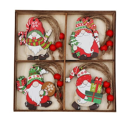 

QIFEI 12Pcs New Year Gift Christmas Tree Decorations Gnomes Wood Pendants Box