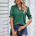 thumbnail image 3 of Birdeem Womens Summer Summer Solid Color V-Neck Pleated Loose Short Sleeve Top, 3 of 5