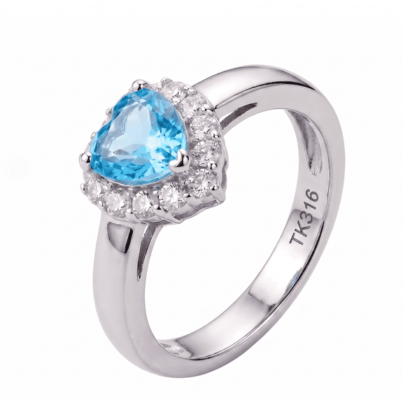 Womens One Carat Heart Cut Blue Topaz CZ Stainless Steel Tarnish Free Wedding Ring - Size 5