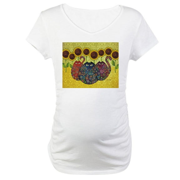 CafePress - Cats And Sunflowers Maternity T Shirt - Cotton Maternity T-shirt, Cute & Funny Pregnancy Tee