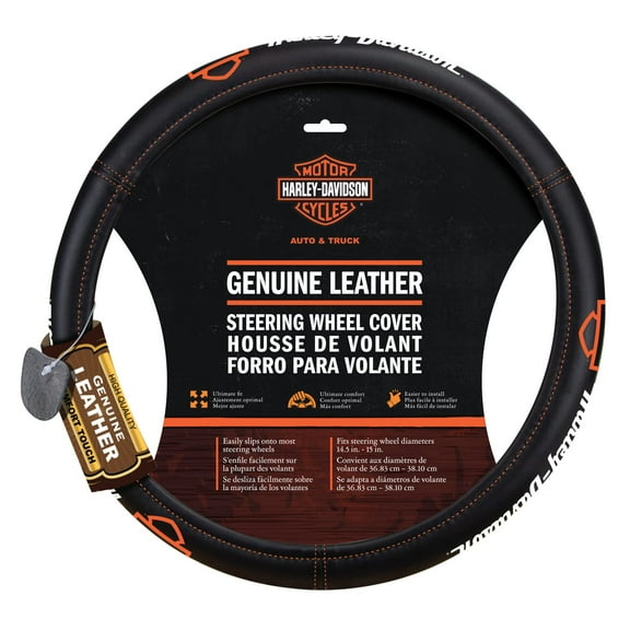 Harley-Davidson Bar & Shield Genuine Leather Steering Wheel Cover - Black, Harley Davidson