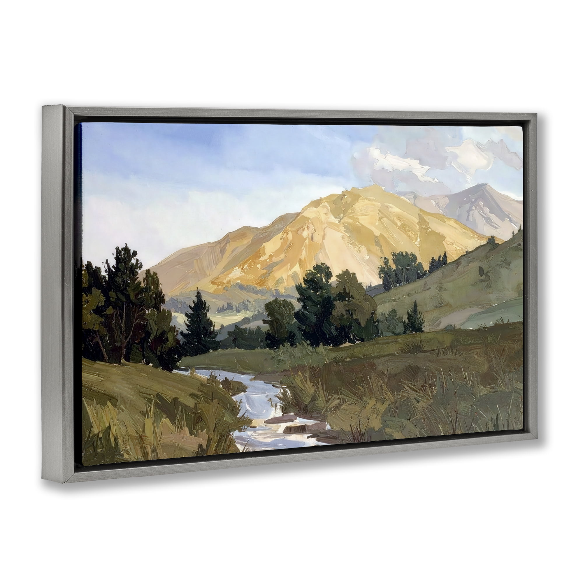 Stupell Industries Mountain Divide Valley Gray Framed Floater Canvas Wall Art, design by Alonza Saunders