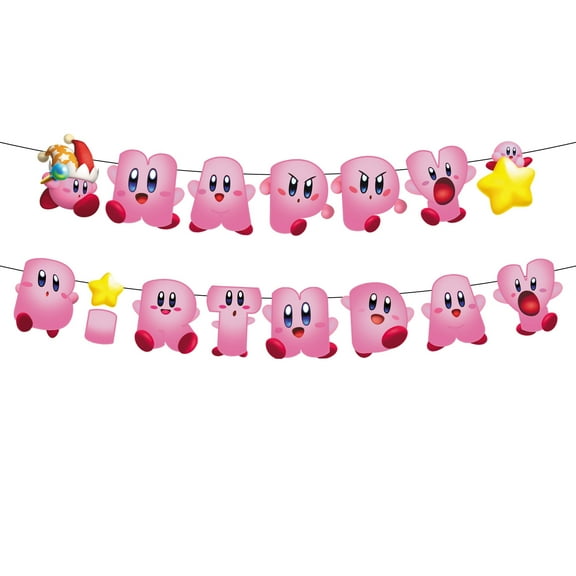 Kirby Happy Birthday Banner Birthday Party Supplies Decorations Anime Themed Birthday Party Backdrop