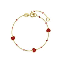 14k Gold 5.5" Red Enamel Heart Baby / Toddler / Kids Bracelet
