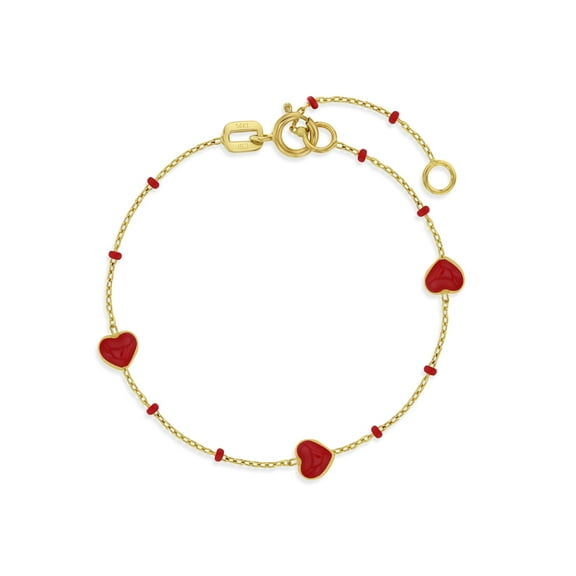 14k Gold 5.5" Red Enamel Heart Baby / Toddler / Kids Bracelet