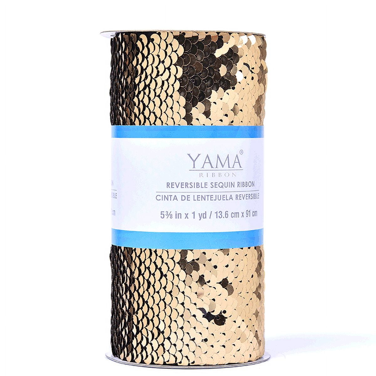 (4 pack) Yama Ribbon, 5-3/8inch Reverse Sequin Ribbon Gold/Black, 3 feet