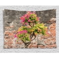 thumbnail image 1 of Rustic Home Decor Tapestry, Fresh Little Tree with Fuchsia Flowers in front of Cracked Wall Hope Theme, Wall Hanging for Bedroom Living Room Dorm Decor, 80W X 60L Inches, Multi, by Ambesonne, 1 of 2