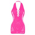 thumbnail image 2 of Levmjia Women Fishnet Halter Lingerie Mini Dress Soft Stretch Sheer Mesh Solid Color Lightweight Sleepwear Crisscross Front Cutout Breathable Home Date Night Adult Bodysuit, 2 of 2
