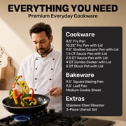 Granitestone 20 Pc Complete Pots and Pans Set Non Stick, Pot and Pan Set Cookware Set with Deep Frying Pan and Bakeware, Non Stick Pots and Pan Set with Utensils, Oven/Dishwasher Safe, Black