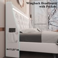 thumbnail image 6 of E-motie Queen Size Upholstered LED Bed Frame with Outlets, USB & Type-C - Wingback PU Leather Headboard, Diamond Tufting, White, 6 of 10
