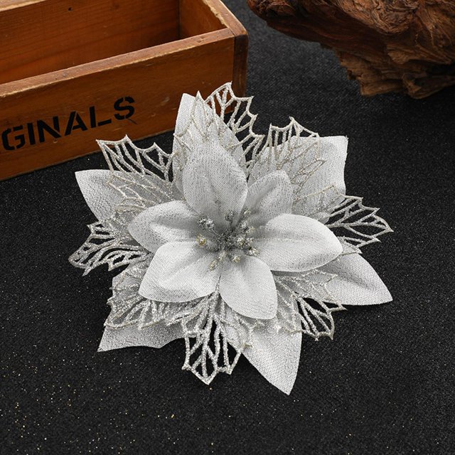 BKER Glitter Gold Onion Christmas Decoration Flower Gold And Silver Red Three Layer Plastic Artificial Flower Christmas Tree Decoration Octagon Christmas Flower