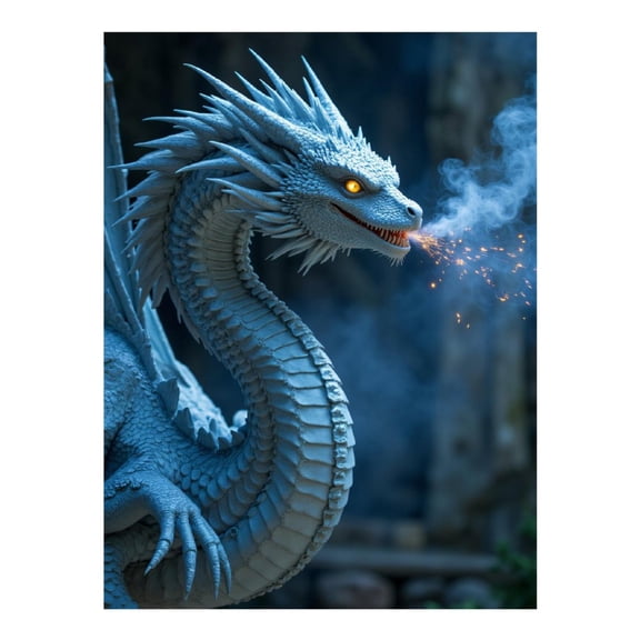 Diamond Art Kits for Adults - 5d White Scaled Dragon Breathing Sparks Diamond Painting for Adults, Diamond Art for Adults Beginners, Diamond Painting Kits for Adults for Home Wall Decor