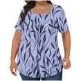thumbnail image 2 of Frostluinai Womens Plus Size Tops Tunic Short Sleeve Loose Fit Tshirts Square Neck Pleated Blouses Trendy Boho Graphic Tees Mothers Day Shirts, 2 of 5