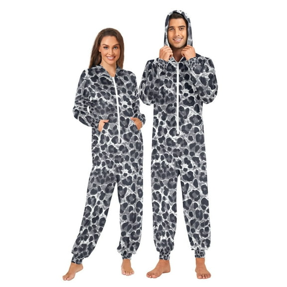 joogoo Grey Leopard Print Unisex Adults Onesies Pajamas Jumpsuits L