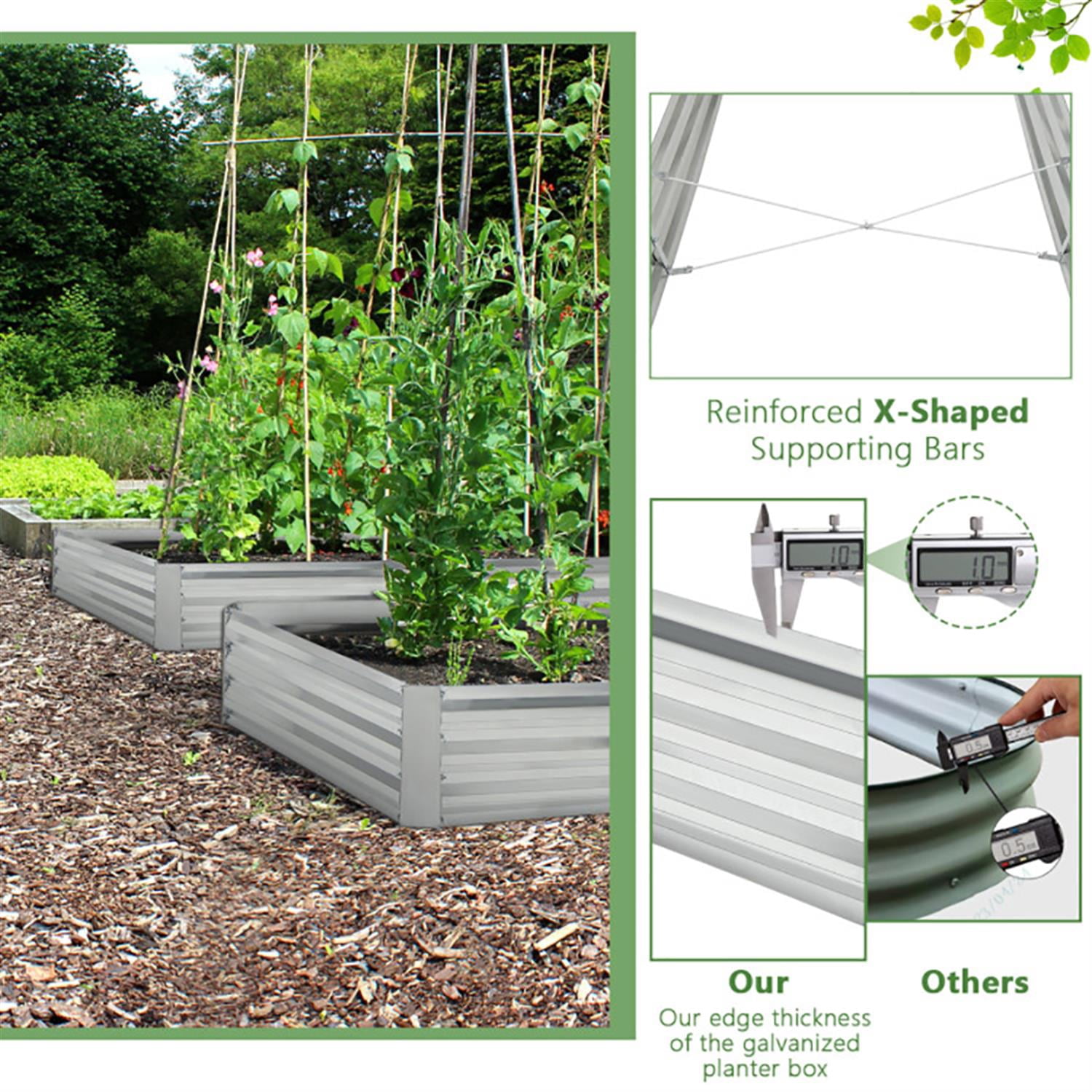 Spaco 8 x 4 Feet Galvanized Raised Garden Bed with Open-Ended Base, Elevated Planter Box Stand for Patio, Lawn, Yard, Balcony, Silver