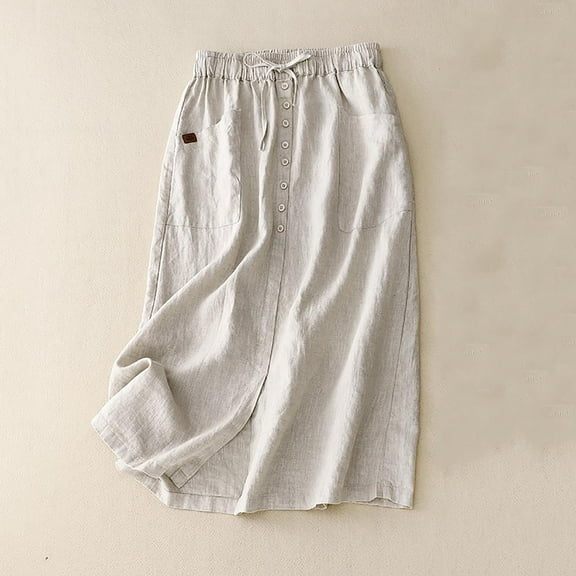 Njagoc3 Womens High - Waisted Draped Solid Midi Skirt - Casual for Summer Lounging