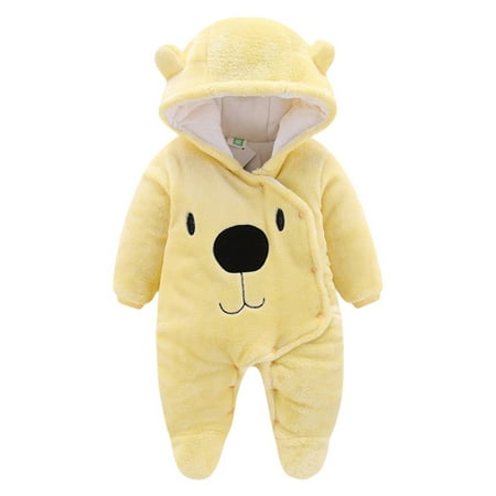 

URMAGIC 0-12 Months Newborn Baby Boy Girl Fall And Winter Snowsuit Fleece Long Sleeve Hooded Romper Outerwear Thicken Warm Bodysuit Jumpsuit
