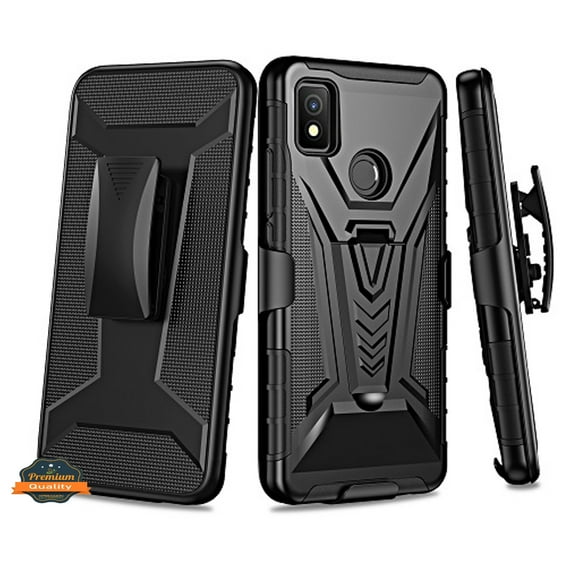 Xpression Cover for Cricket Icon 4 Hybrid Stand Belt Clip Holster with Built-in Kickstand, Heavy Duty Shock Absorption Armor Rugged Phone Case - Black