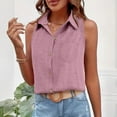 thumbnail image 4 of dazeni Button Down Linen Shirts for Women with Chest Pockets Summer Lapel Sleeveless Tank Tops Lightwieght Beach Vacation Clothes Pink Large, 4 of 6