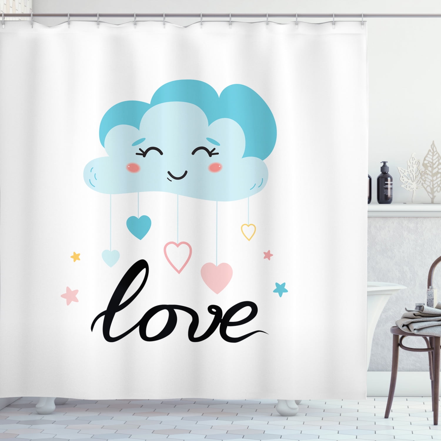 Sun Smile Pattern Print Bathroom Shower Curtain