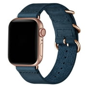 WFEAGL Genuine Leather Apple Watch Band 38/40/41mm Retro Strap (Blue with Rose Gold)