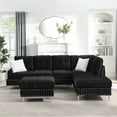 thumbnail image 4 of Sectional 3-Seaters Sofa with Chaise, Storage Ottoman, Metal Legs and Copper Nails,Two White Pillows ,Black, 4 of 28