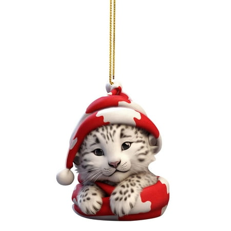 

TWCTUWEN Chandelier Beads with Cute Snow Leopard Baby Christmas Tree Charm Snow Leopard Baby Car Decoration Bag Hanging Flat Acrylic Paper Chain Strips Christmas Garland Piece of Cake Ornament